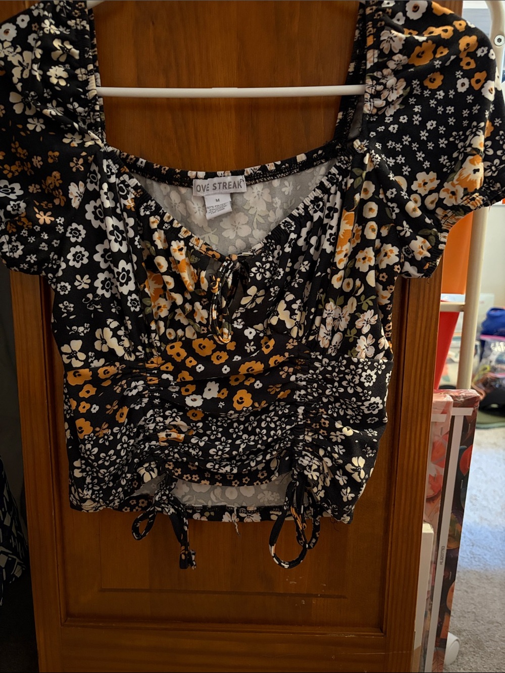 Love Streak Black Floral Tie-Detail Crop Top